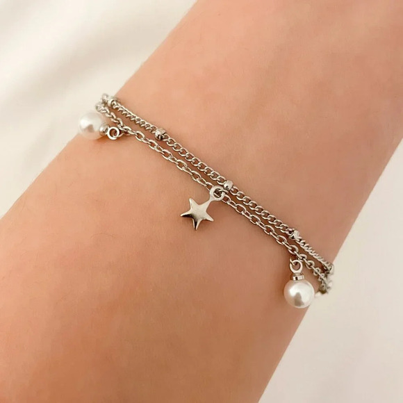 925 Sterling Silver Multi-Layer Bracelet Dainty Minimalist Bracelet - Picture 2 of 5